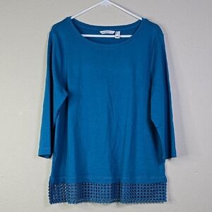 Issacmizrahilive  Blue 3/4 Sleeve Boxy Tunic with Embellished Hem size large